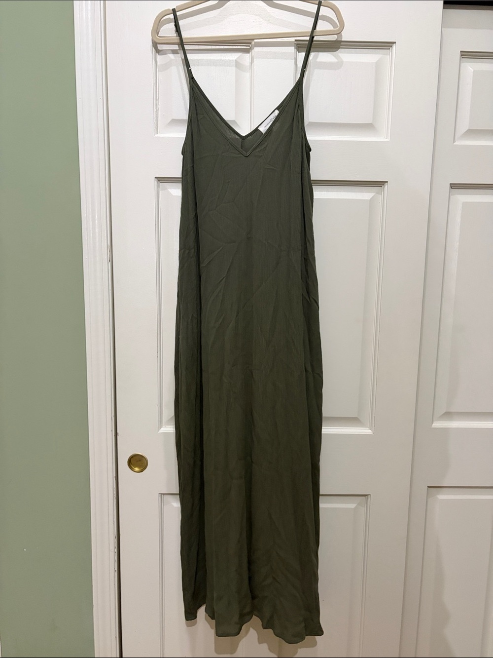 Treasure & Bond Olive Slip Maxi Dress with V-Neck